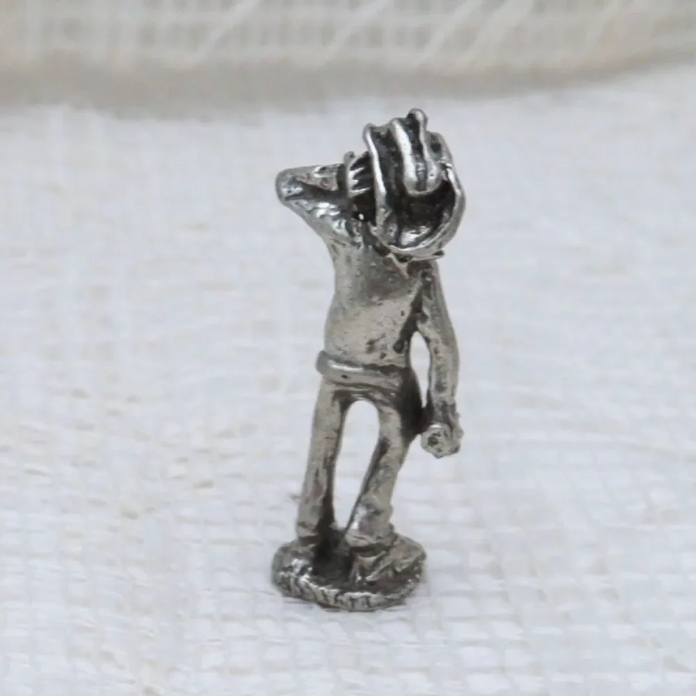 Vintage Pewter Cowboy Figurine Frustrated Cowboy Western Decor Miniature Statue